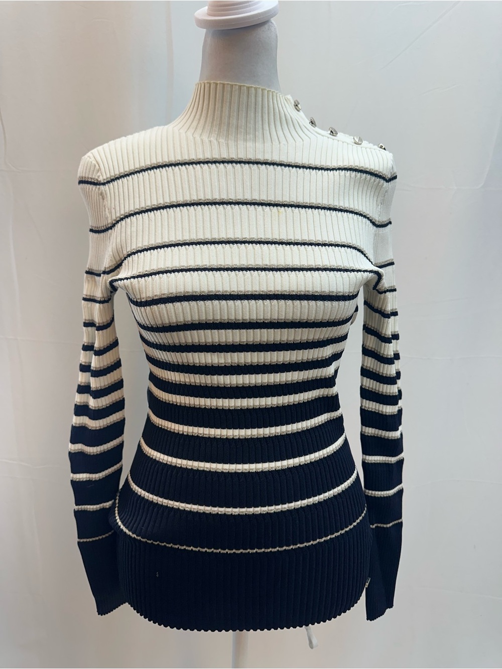 Ted Baker London Cream and Black Striped Ribbed Long Sleeve Top 2